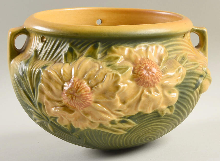 Peony Sienna Brown (Yellow) 5" Hanging Planter by Roseville-1