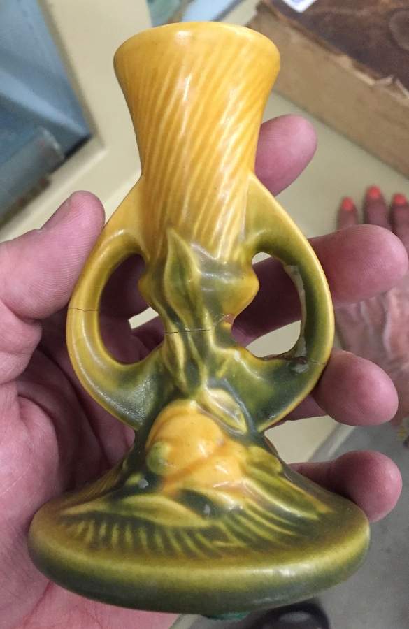 Peony Sienna Brown (Yellow) Small Candlestick by Roseville-1