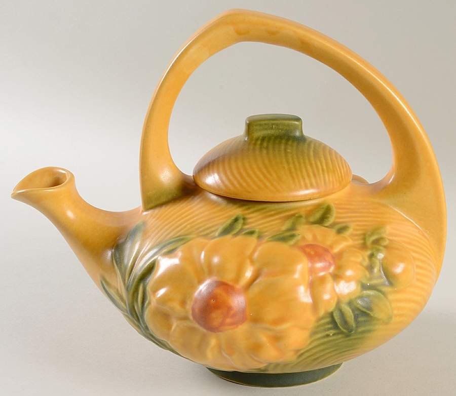 Peony Sienna Brown (Yellow) Teapot & Lid by Roseville-1