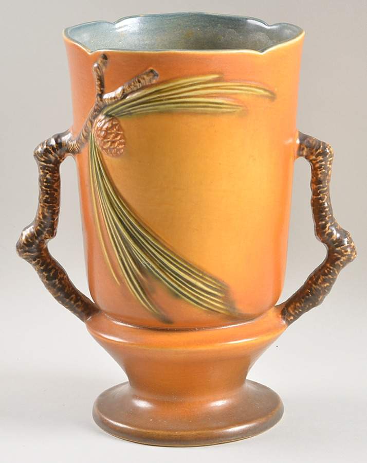 Pinecone Brown 10" Footed, Handled Vase by Roseville-1