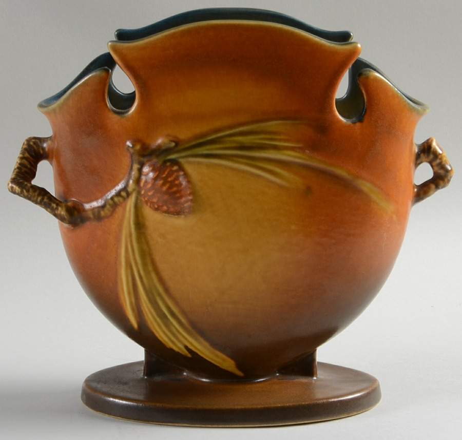 Pinecone Brown 8" Fan Vase by Roseville-1