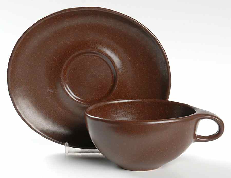 Raymor Autumn Brown (Matte) Flat Cup & Saucer Set by Roseville-1