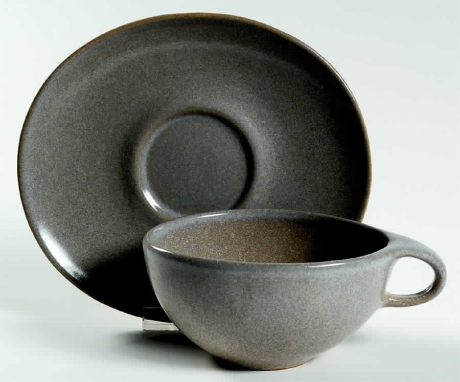 Raymor Beach Gray (Matte) Flat Cup & Saucer Set by Roseville-1