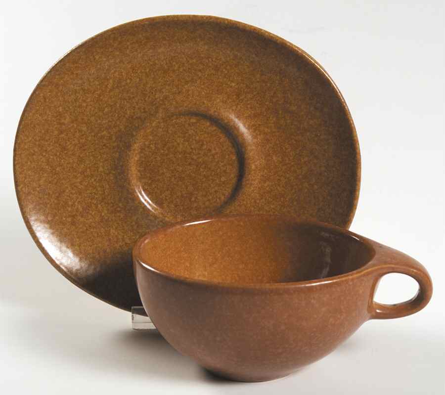 Raymor Terra Cotta (Matte) Flat Cup & Saucer Set by Roseville-1