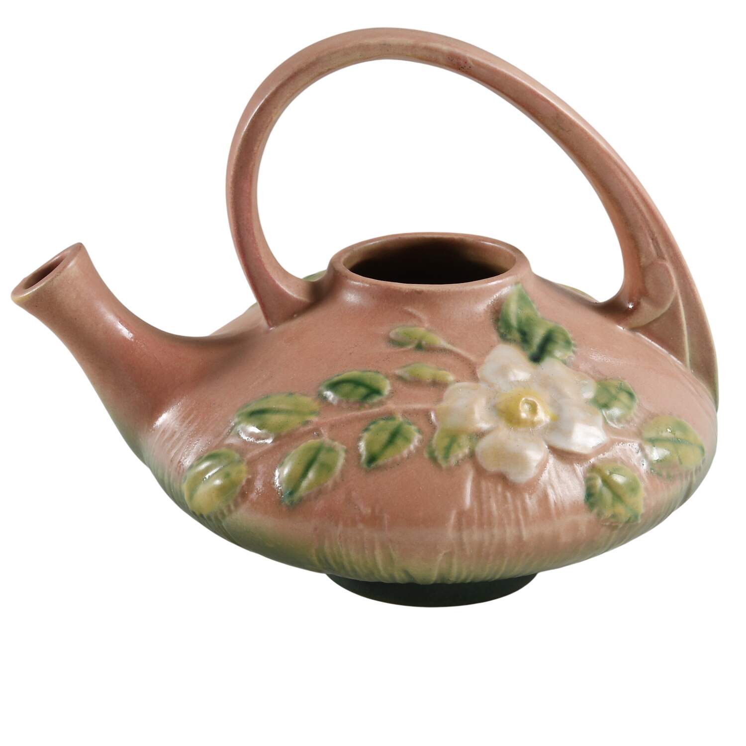 White Rose Pink and Green Teapot No Lid by Roseville-1