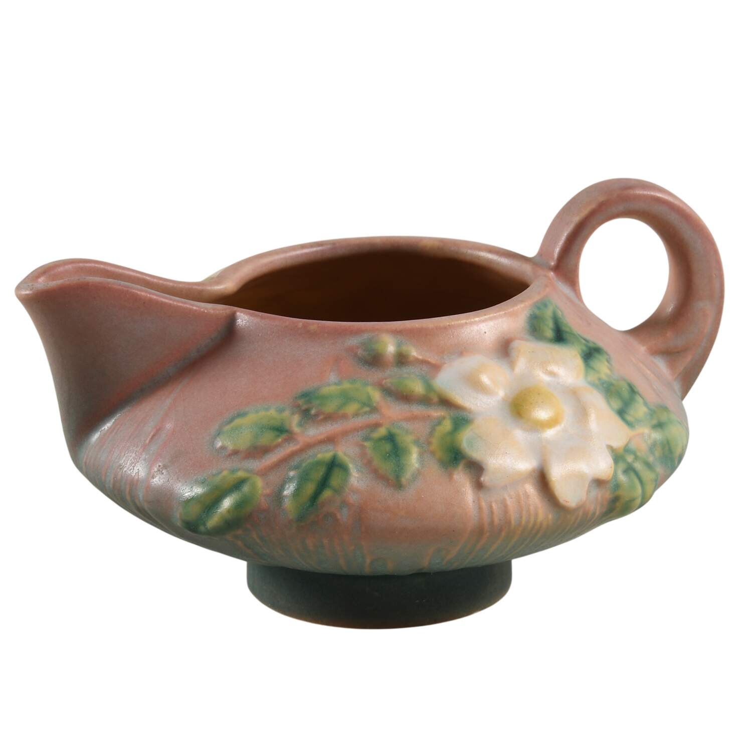 White Rose Pink and Green Creamer by Roseville-1