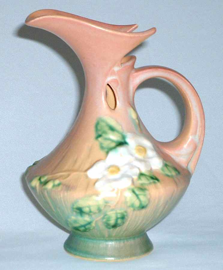 White Rose Pink and Green 6" Ewer by Roseville-1