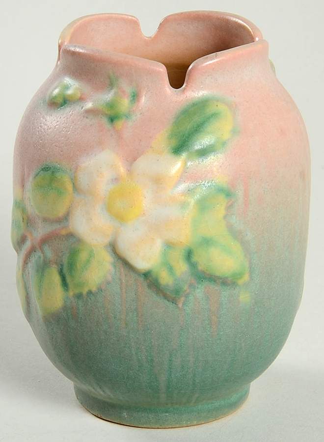 White Rose Pink and Green 4" Vase by Roseville-1