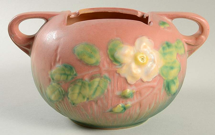 White Rose Pink and Green 4" Rose Bowl by Roseville-1
