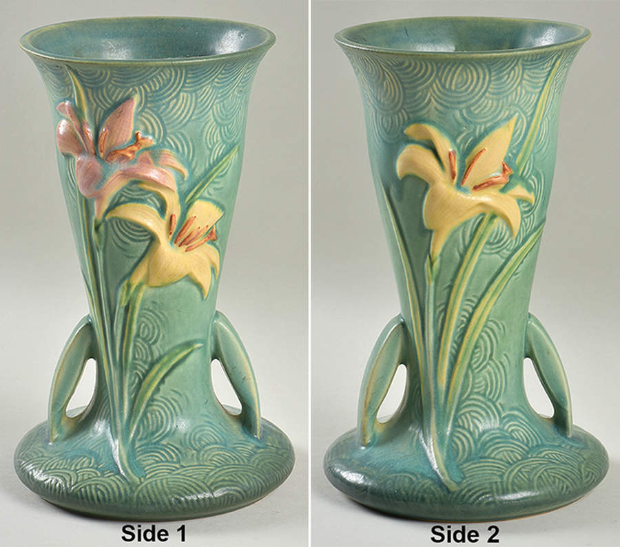 Zephyr Lily Evergreen 9" Footed Vase by Roseville-1