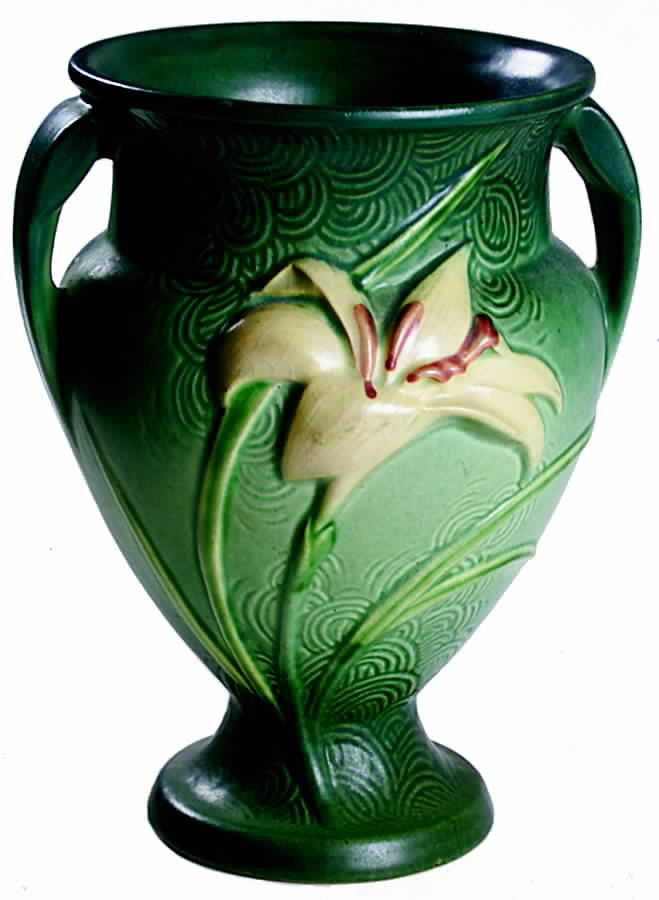 Zephyr Lily Evergreen 8" Footed Vase by Roseville-1