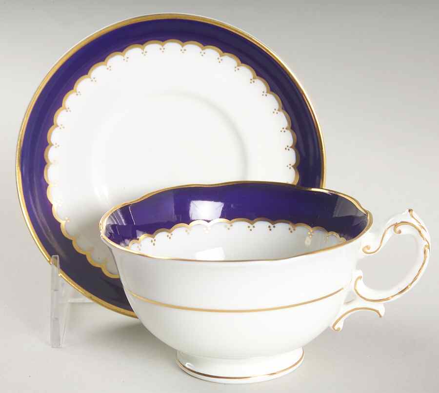 Coronation (Cobalt Band, Plain Center) Footed Cup & Saucer Set by Royal Swansea-1