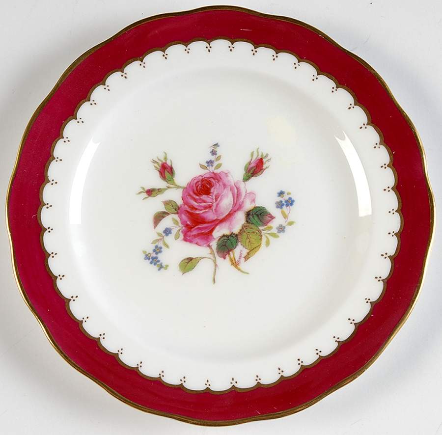 The Coronation (Maroon Band, Rose Center) Bread & Butter Plate by Royal Swansea-1