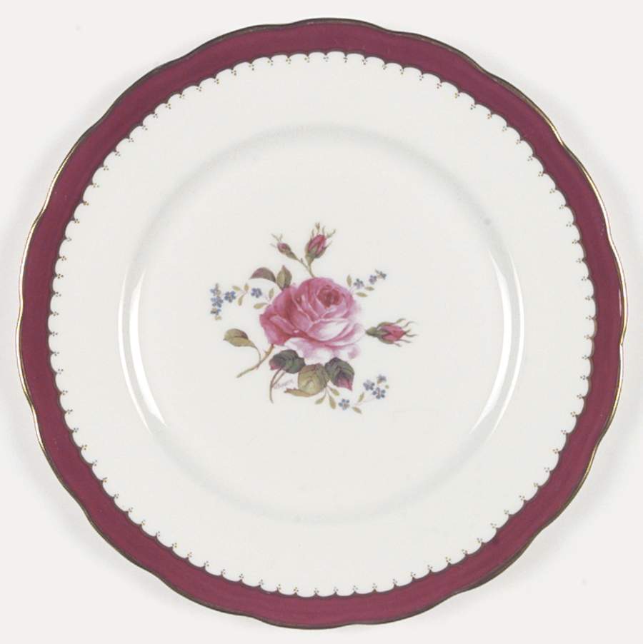 The Coronation (Maroon Band, Rose Center) Dinner Plate by Royal Swansea-1