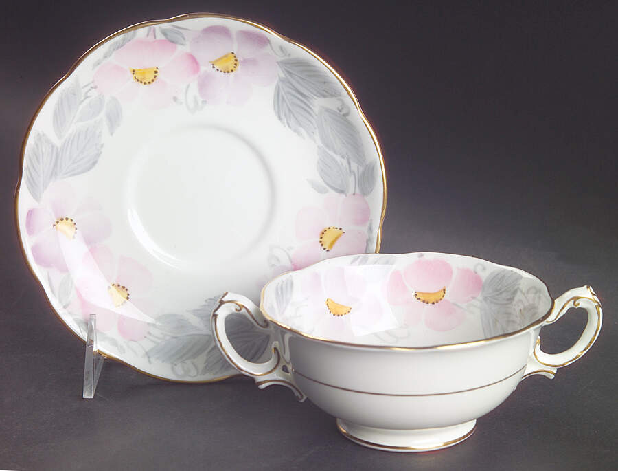 Morning Glory Footed Cream Soup Bowl & Saucer Set by Royal Swansea-1