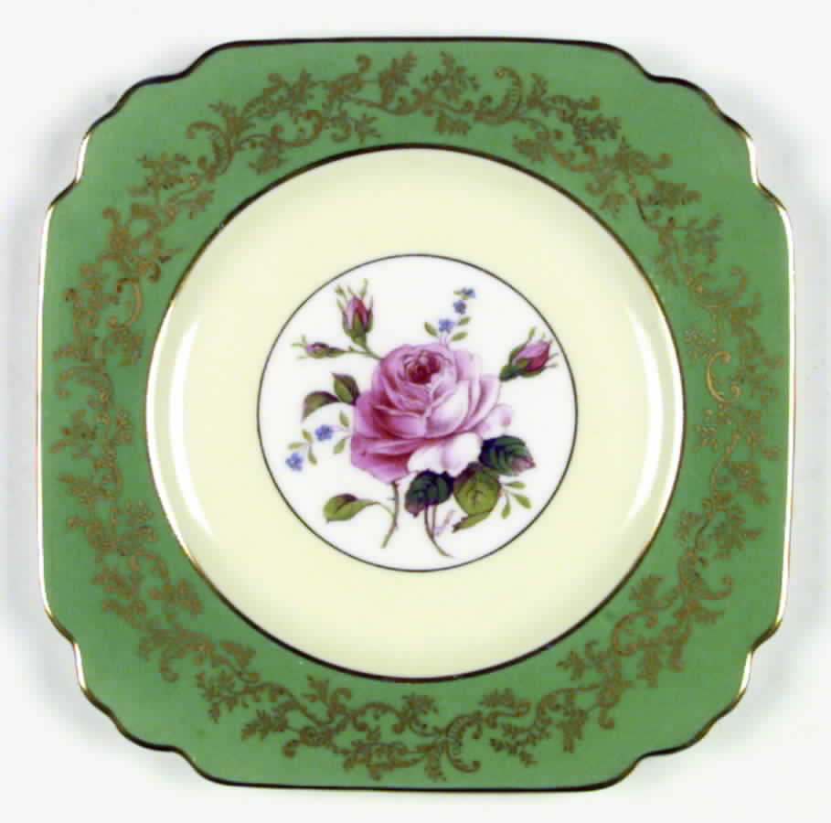 Swansea Rose Green Square Salad Plate by Royal Swansea-1