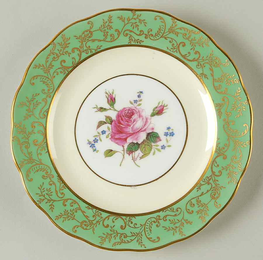 Swansea Rose Green Bread & Butter Plate by Royal Swansea-1