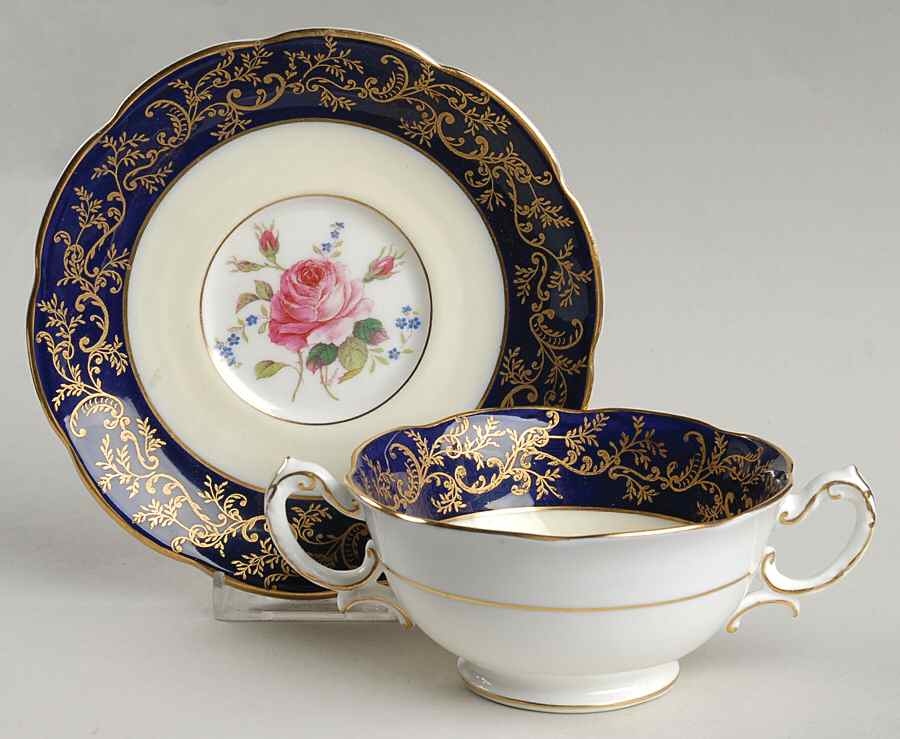 Swansea Rose Footed Cream Soup Bowl & Saucer Set by Royal Swansea-1