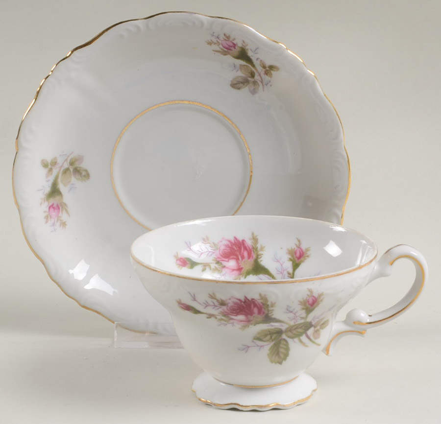 Moss Rose Footed Cup & Saucer Set by Royal Sealy-1