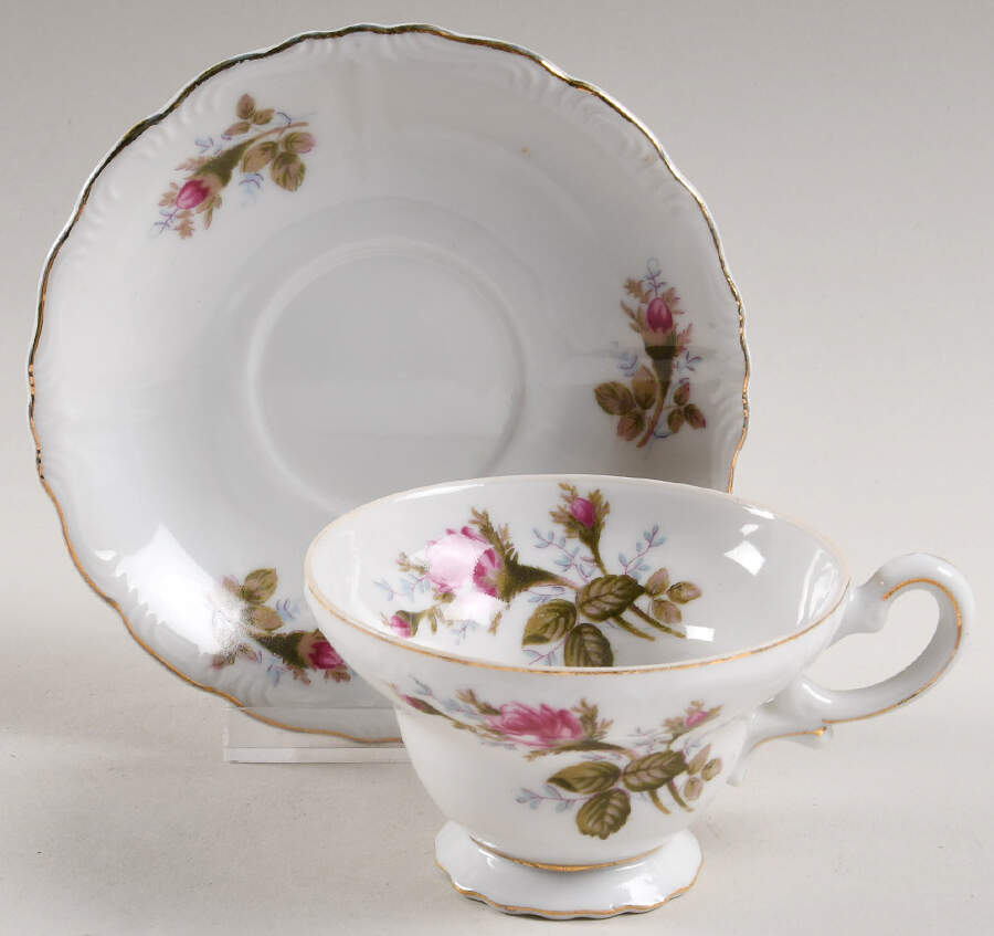 Moss Rose Footed Cup & Saucer Set by Royal Sealy-1