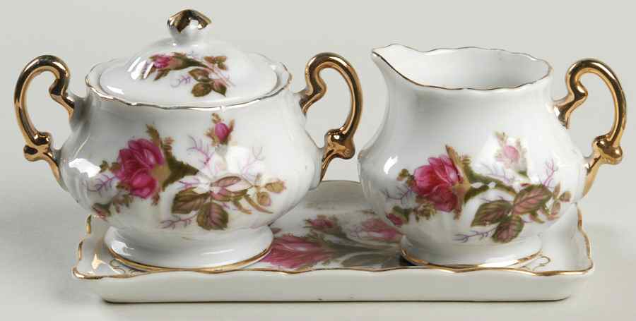 Moss Rose Mini Creamer & Sugar with Lid & Tray by Royal Sealy-1