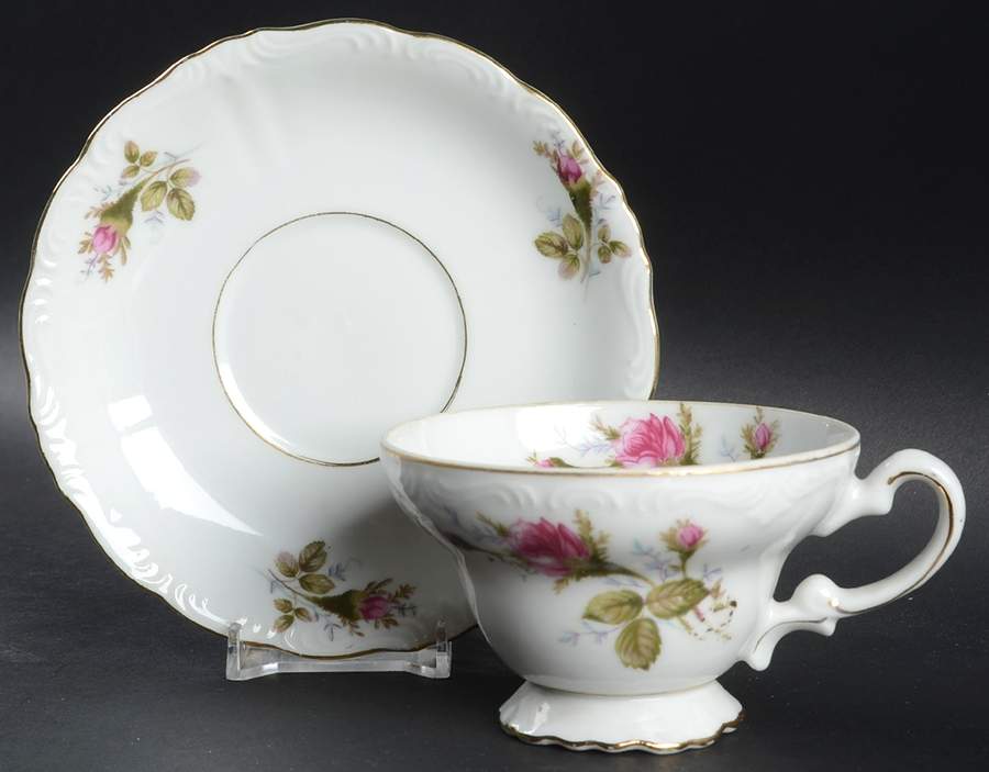 Moss Rose Footed Cup & Saucer Set by Royal Sealy-1