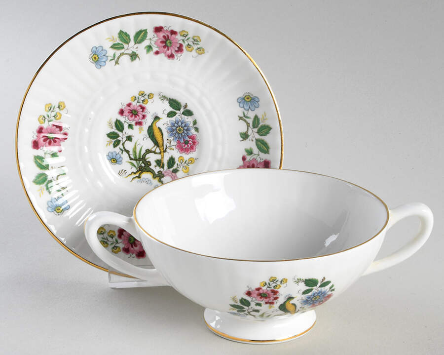 Bird of Paradise Footed Cream Soup Bowl & Saucer Set by Royal Tara-1