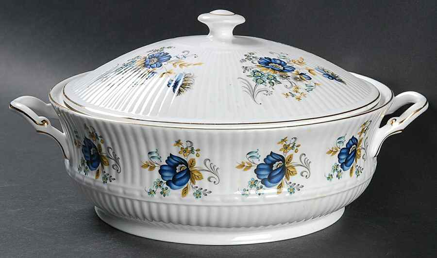 Blue Corn Flower Round Covered Vegetable by Royal Tara-1