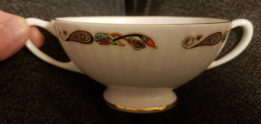 Book of Kells Footed Cream Soup Bowl & Saucer Set by Royal Tara-1