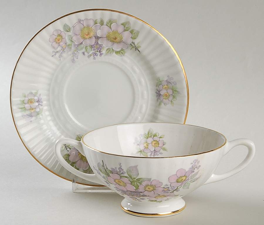 Irish Blossom Footed Cream Soup Bowl & Saucer Set by Royal Tara-1