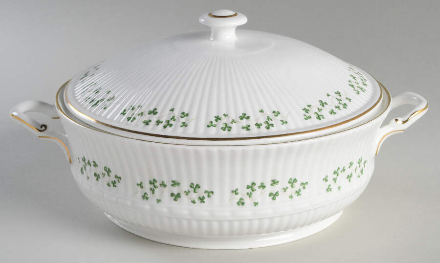 Trellis Shamrock (Ribbed, Fluted) Round Covered Vegetable by Royal Tara-1