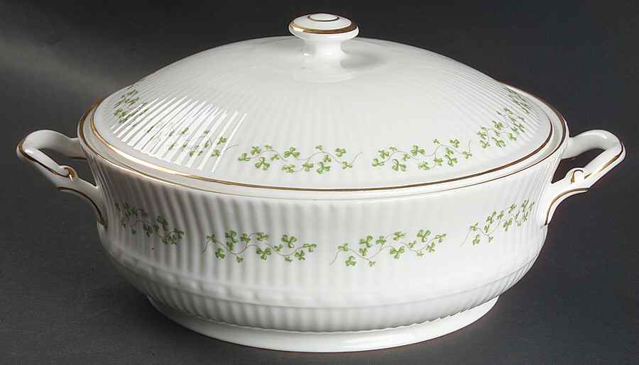 Trellis Shamrock (Ribbed, Fluted) Round Covered Vegetable by Royal Tara-1