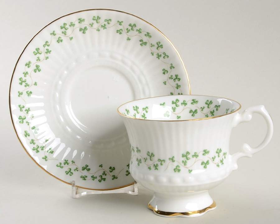 Trellis Shamrock (Ribbed, Fluted) Footed Cup & Saucer Set by Royal Tara-1