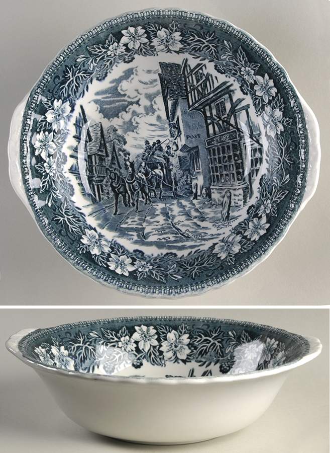 Coaching Taverns Teal Green 9" Round Vegetable Bowl by Royal Tudor-1