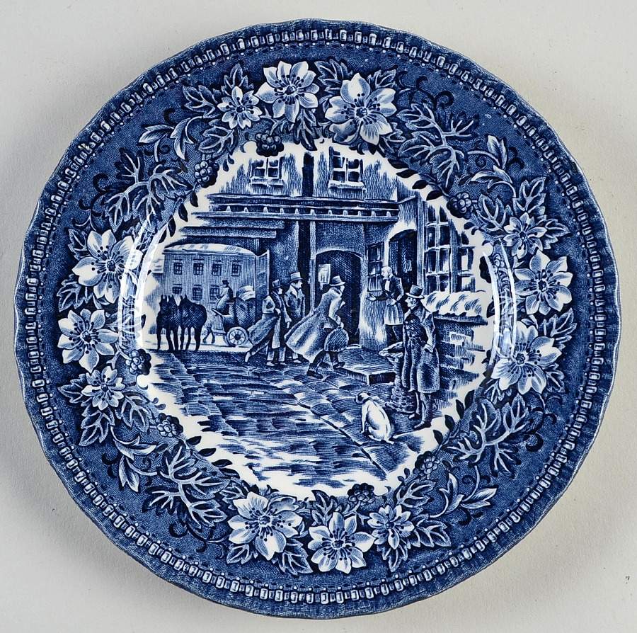 Coaching Taverns Blue Dessert/Pie Plate by Royal Tudor-1