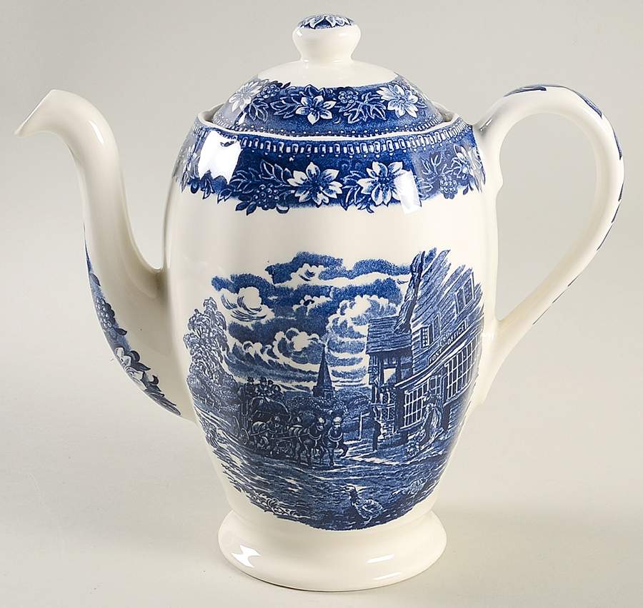 Coaching Taverns Blue Coffee Pot & Lid by Royal Tudor-1