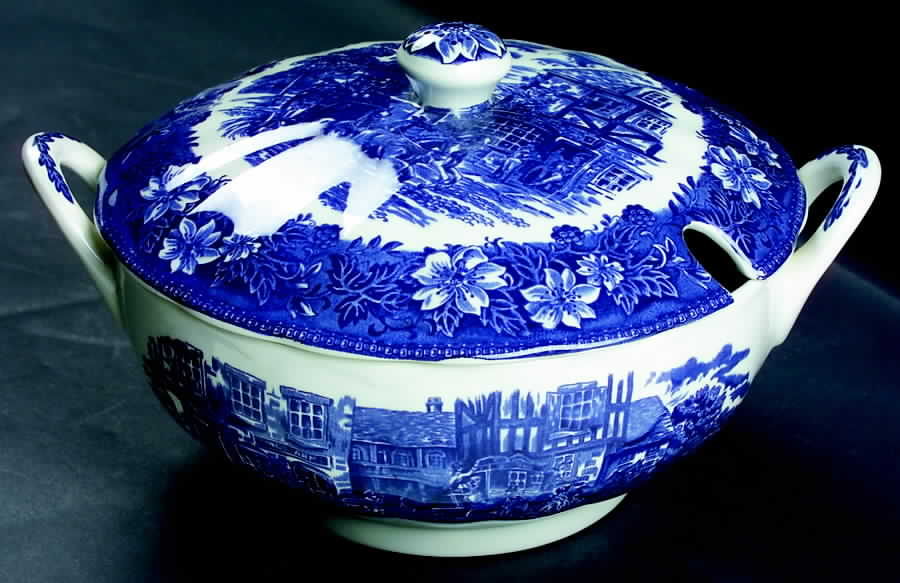 Coaching Taverns Blue Tureen &  Lid by Royal Tudor-1