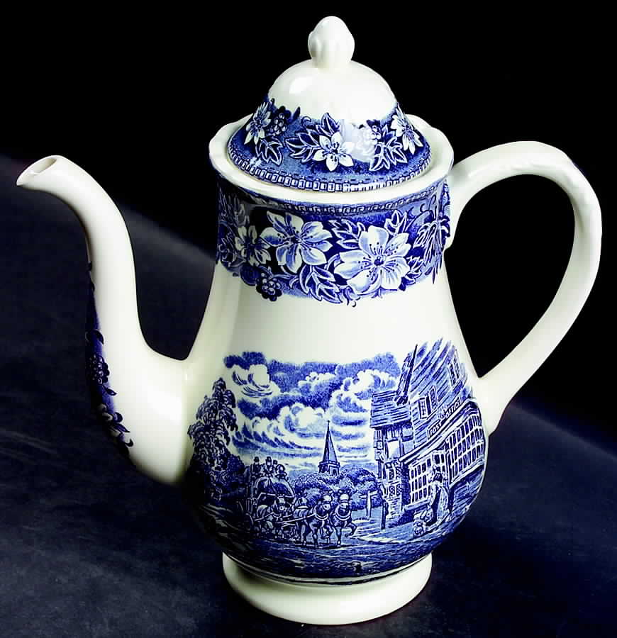 Coaching Taverns Blue Coffee Pot & Lid by Royal Tudor-1