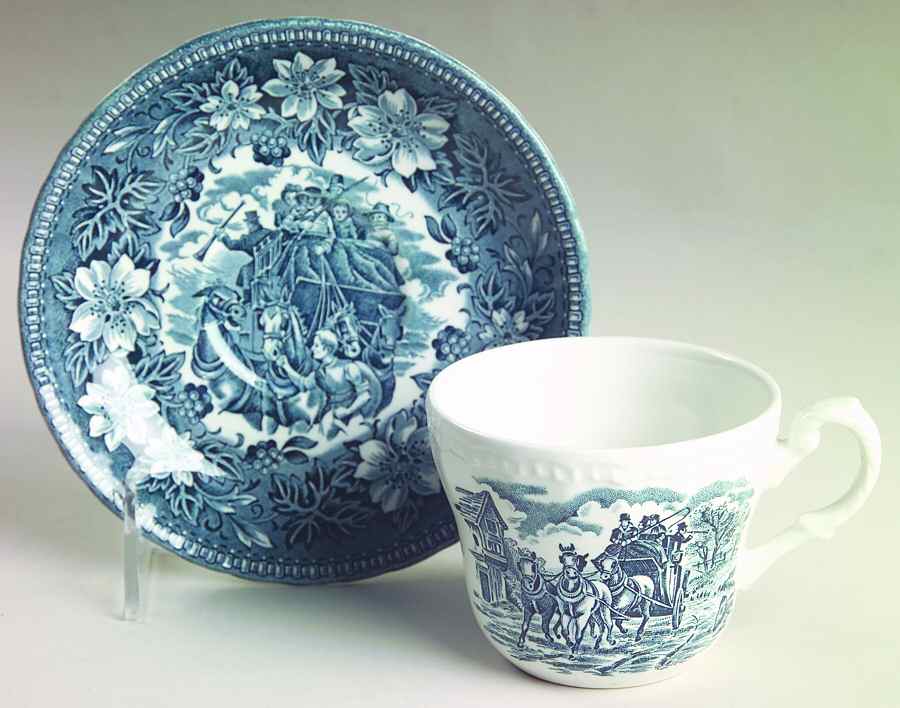 Coaching Taverns Blue Flat Cup & Saucer Set by Royal Tudor-1