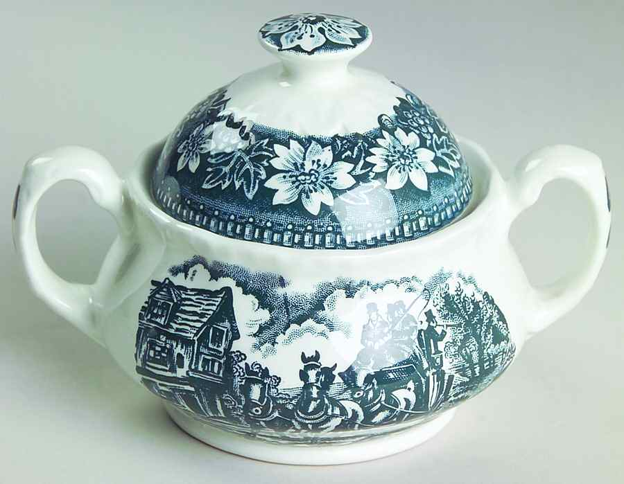 Coaching Taverns Blue Mini Sugar Bowl & Lid by Royal Tudor-1