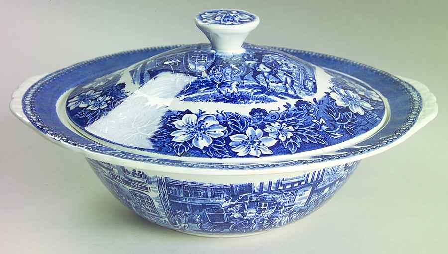 Coaching Taverns Blue Round Covered Vegetable by Royal Tudor-1