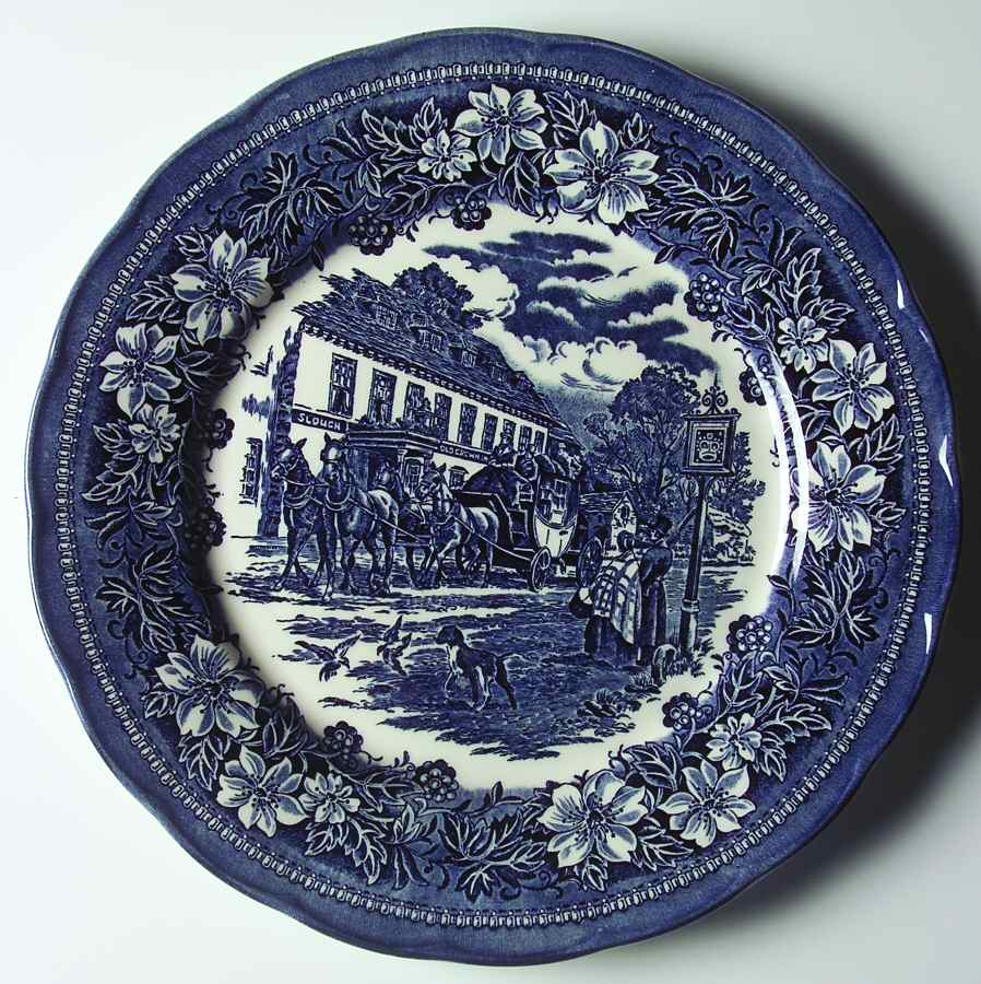 Coaching Taverns Blue 12" Chop Plate (Round Platter) by Royal Tudor-1