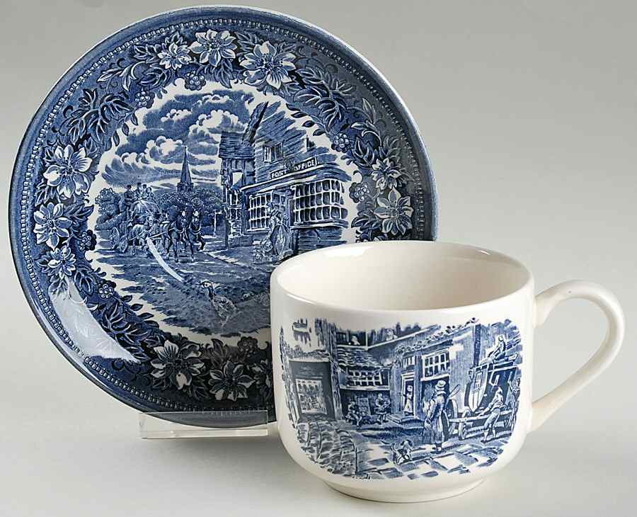 Coaching Taverns Blue Joke Cup & Saucer Set by Royal Tudor-1