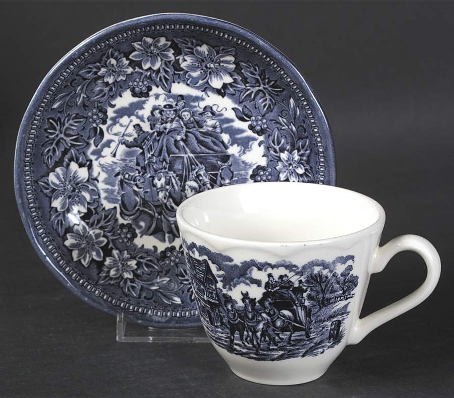 Coaching Taverns Blue Flat Cup & Saucer Set by Royal Tudor-1