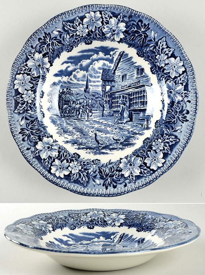 Coaching Taverns Blue Rim Soup Bowl by Royal Tudor-1