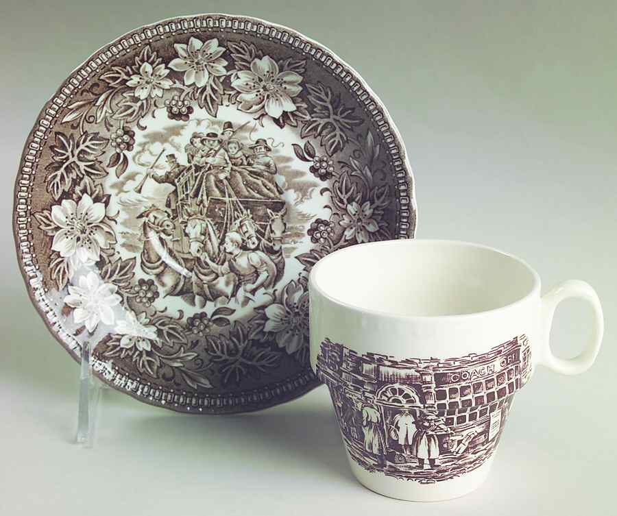 Coaching Taverns Brown Flat Cup & Saucer Set by Royal Tudor-1