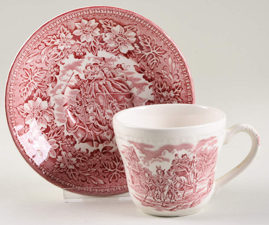 Coaching Taverns Pink Flat Cup & Saucer Set by Royal Tudor-1
