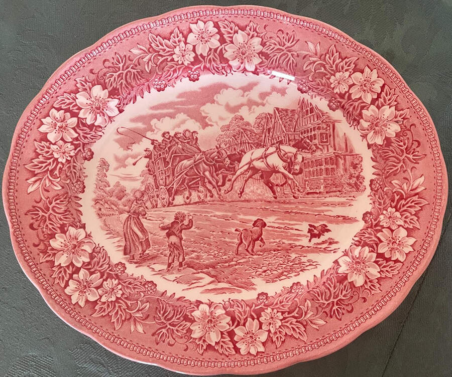 Coaching Taverns Pink Chop Plate (Round Platter) by Royal Tudor-1
