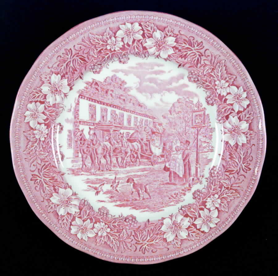 Coaching Taverns Pink Dinner Plate by Royal Tudor-1