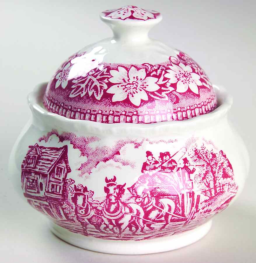 Coaching Taverns Pink Sugar Bowl & Lid by Royal Tudor-1